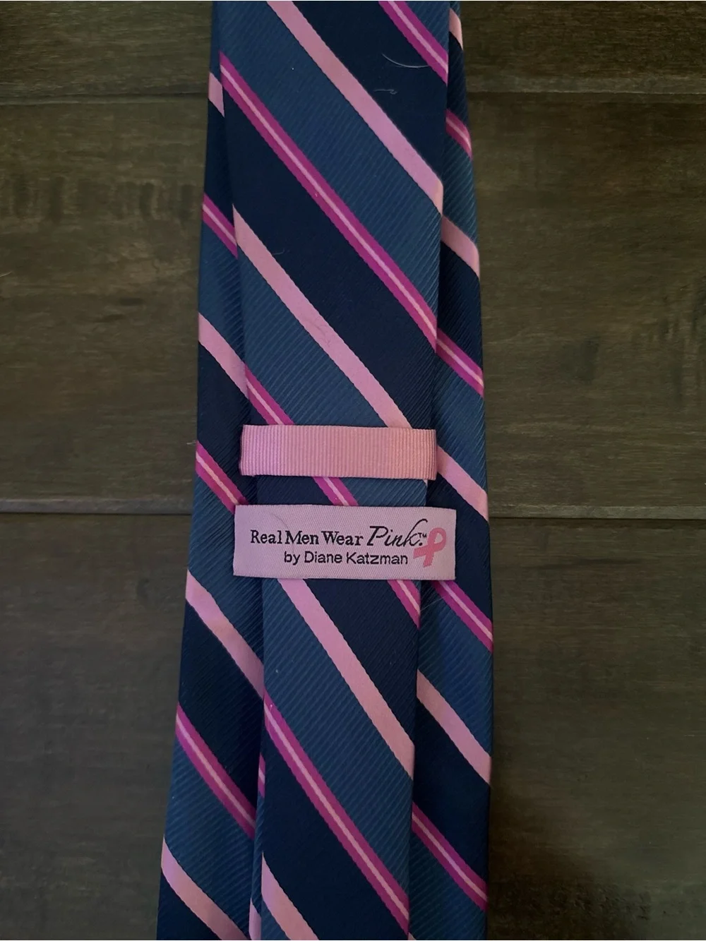 Men's Navy Tie with Pink Stripe - Classic Diagonal Design